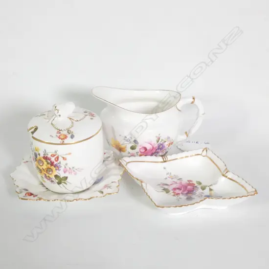 ROYAL CROWN DERBY, JUG, LIDDED POT, 2 SMALL DISHES