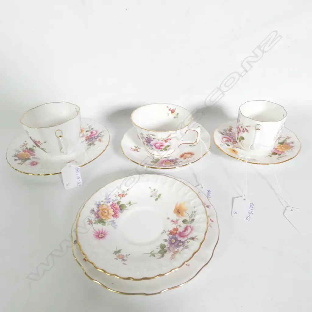 ROYAL CROWN DERBY, 2 TRIOS, 1 C&S, RED STAMP Image 1++