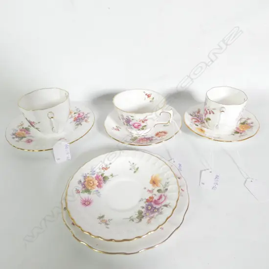 ROYAL CROWN DERBY, 2 TRIOS, 1 C&S, RED STAMP