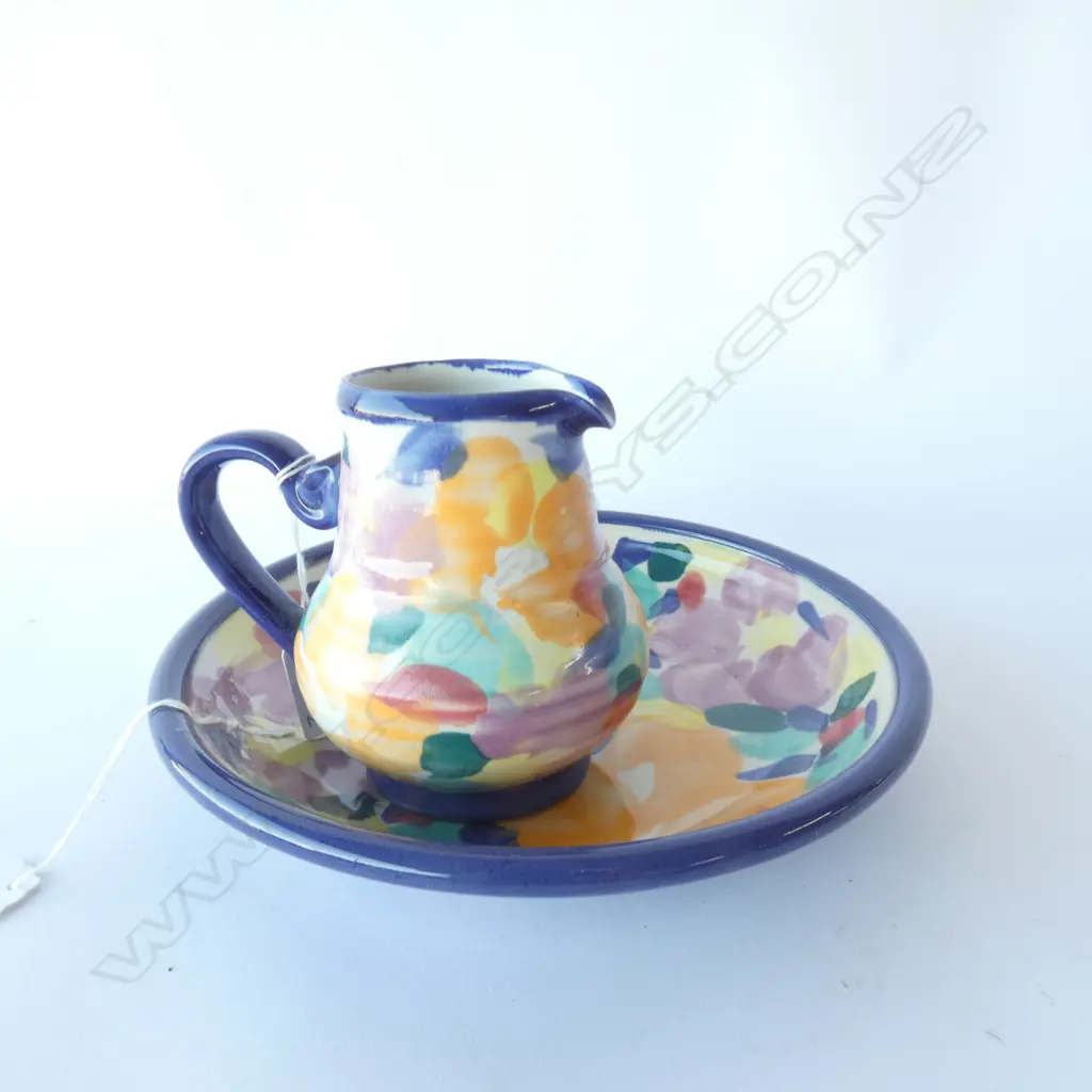 TONY SLY MULTI COLOURED SHALLOW POTTERY BOWL & JUG Image 1++