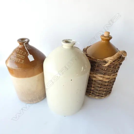 3 LARGE CROCKS, 1 WITH BASKET CASING,  H. 510MM