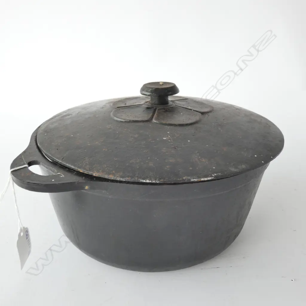 CAST IRON LIDDED OVAL POT, W. 350MM Image 1++