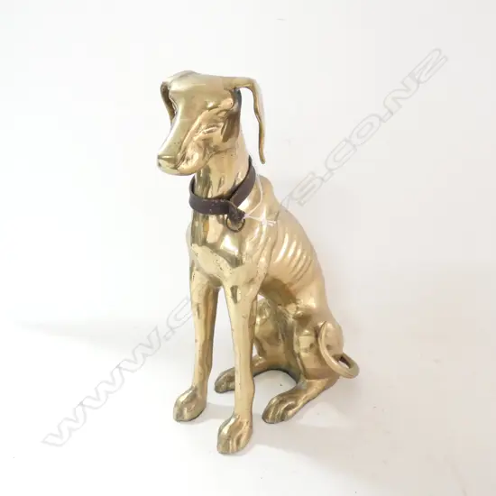 HEAVY CAST BRASS SEATED DOG SCULPTURE H.295mm