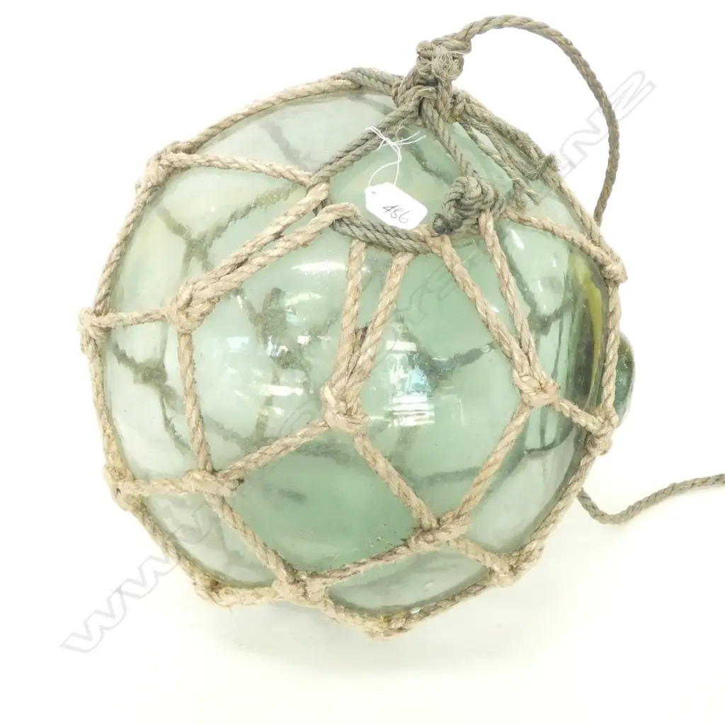 OLD LARGE GLASS FISHING FLOAT WITH NETTING Dia.390mm Image 1++