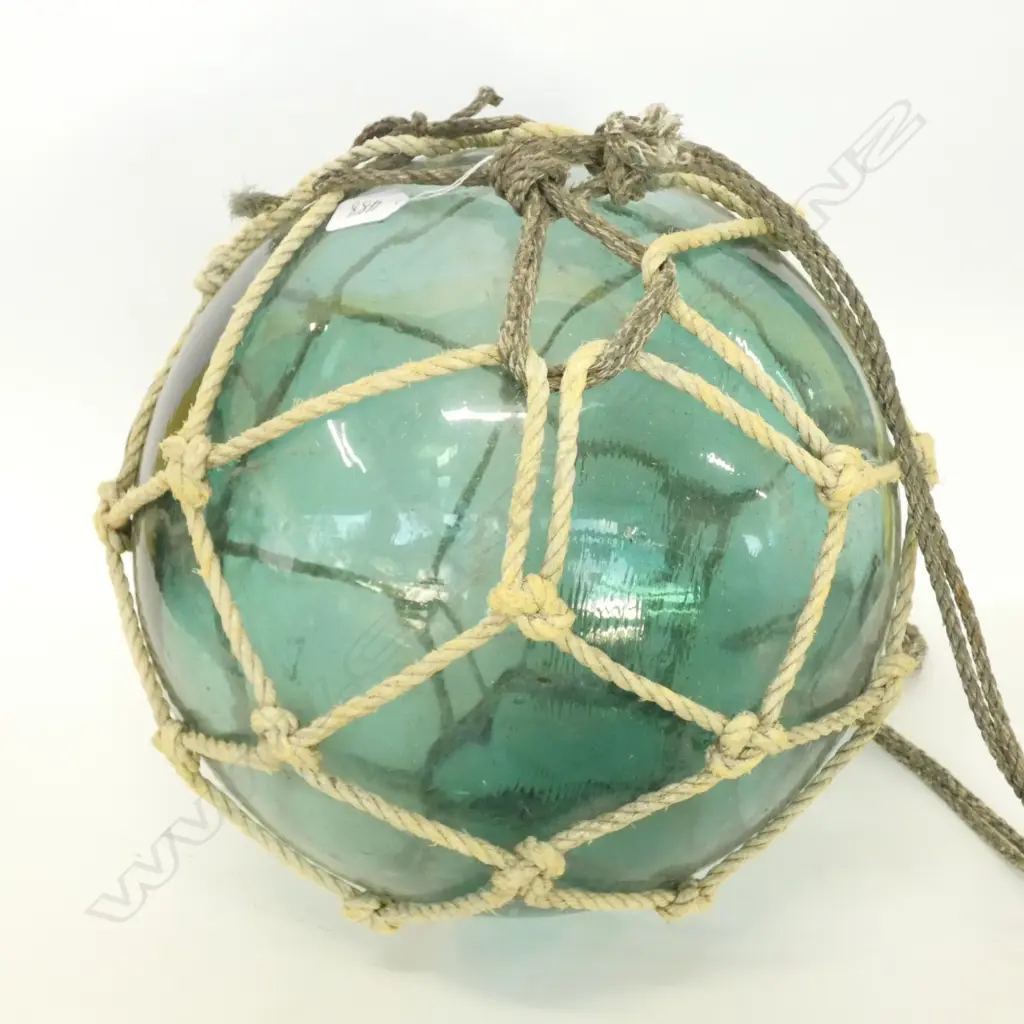 OLD LARGE GLASS FISHING FLOAT WITH NETTING Dia.370mm Image 1++