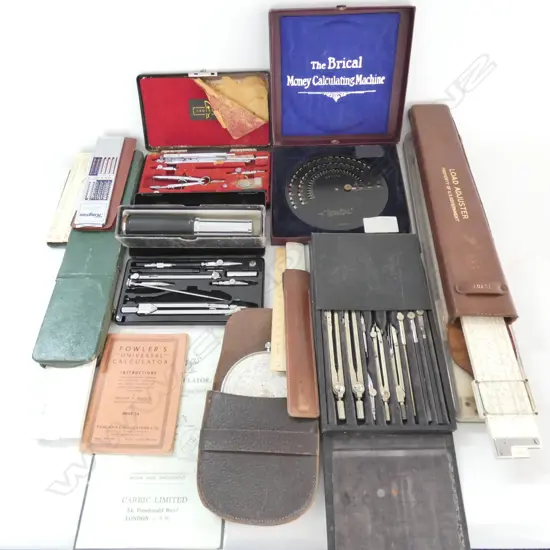 COLLECTION OF SLIDE RULES, MECHANICAL CALCULATORS, DRAWING INSTRUMENTS, ETC