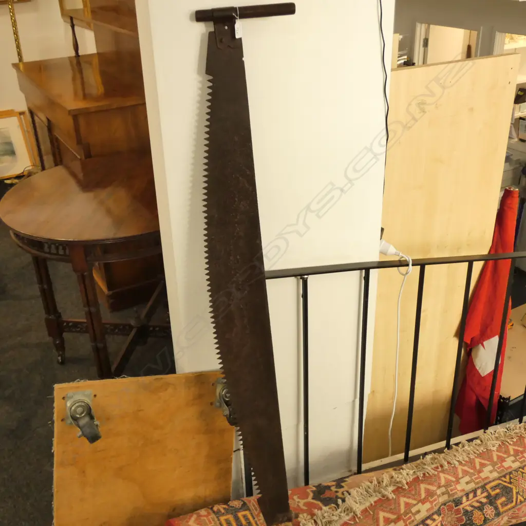 VINTAGE 2 MAN CROSSCUT SAW L. 1420MM HANDLE AF Image 1++
