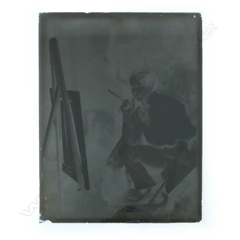 2 GLASS PLATE NEGATIVES OF C.F. GOLDIE IN HIS STUDIO 9 x 6" Image 1++