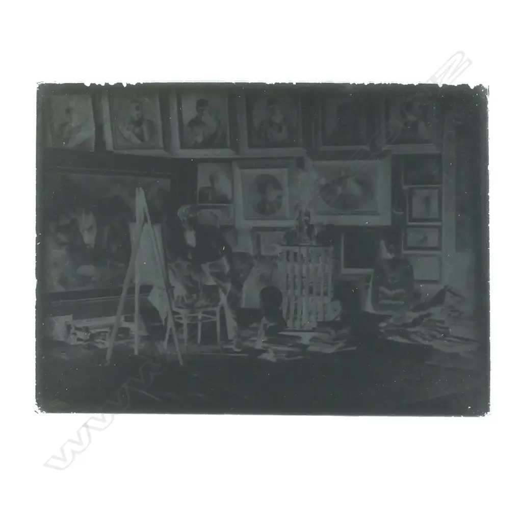 2 GLASS PLATE NEGATIVES OF C.F. GOLDIE IN HIS STUDIO 9 x 6" Image 1++