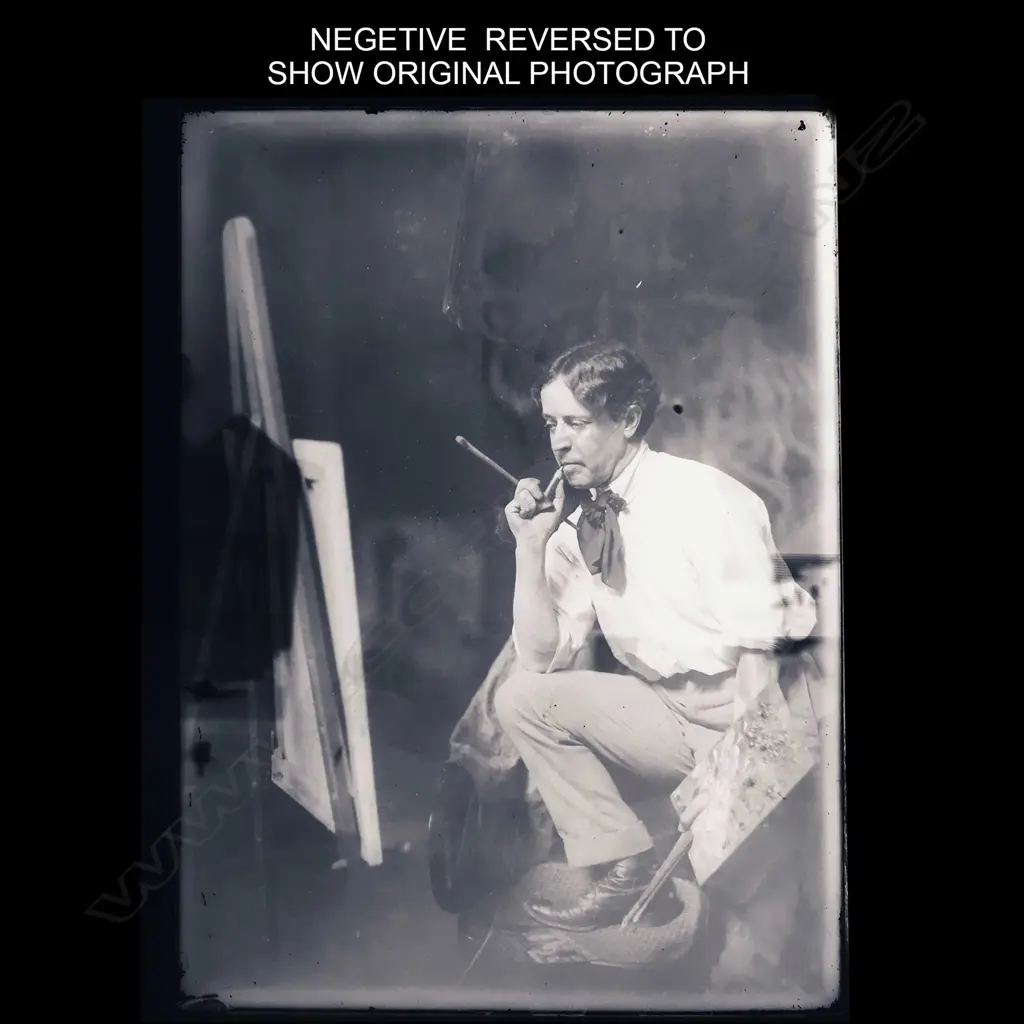 2 GLASS PLATE NEGATIVES OF C.F. GOLDIE IN HIS STUDIO 9 x 6" Image 1++
