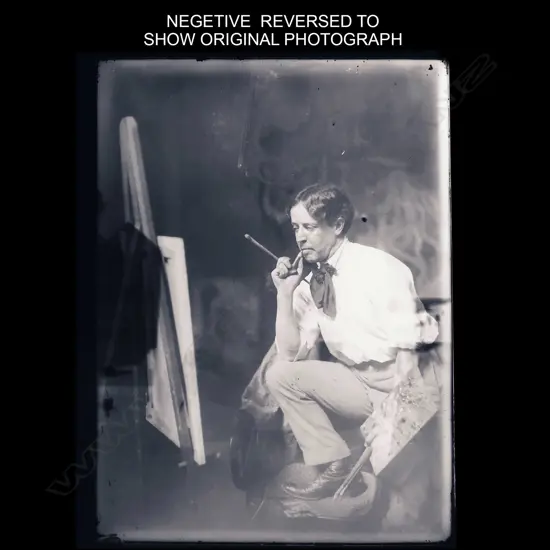 2 GLASS PLATE NEGATIVES OF C.F. GOLDIE IN HIS STUDIO 9 x 6"