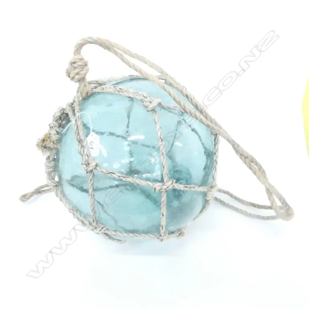 OLD SMALL/MED GLASS FISHING FLOAT WITH NETTING Dia.330mm Image 1++