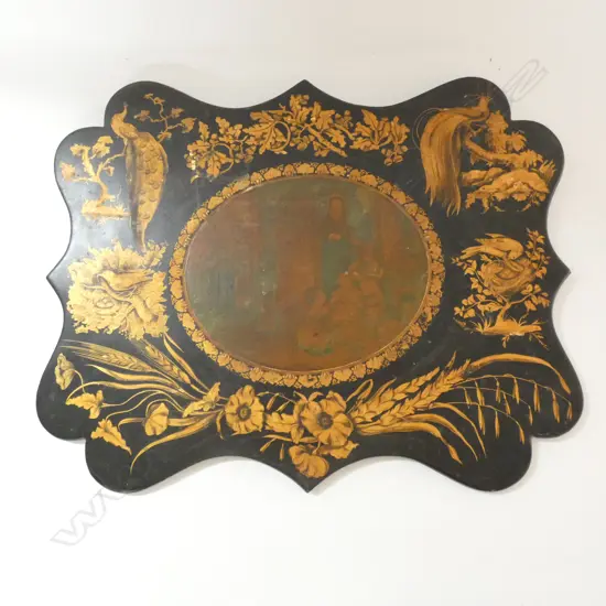 FOLK ART ENAMEL PAINTED HANGING WOODEN BOARD W. 400 X 320MM