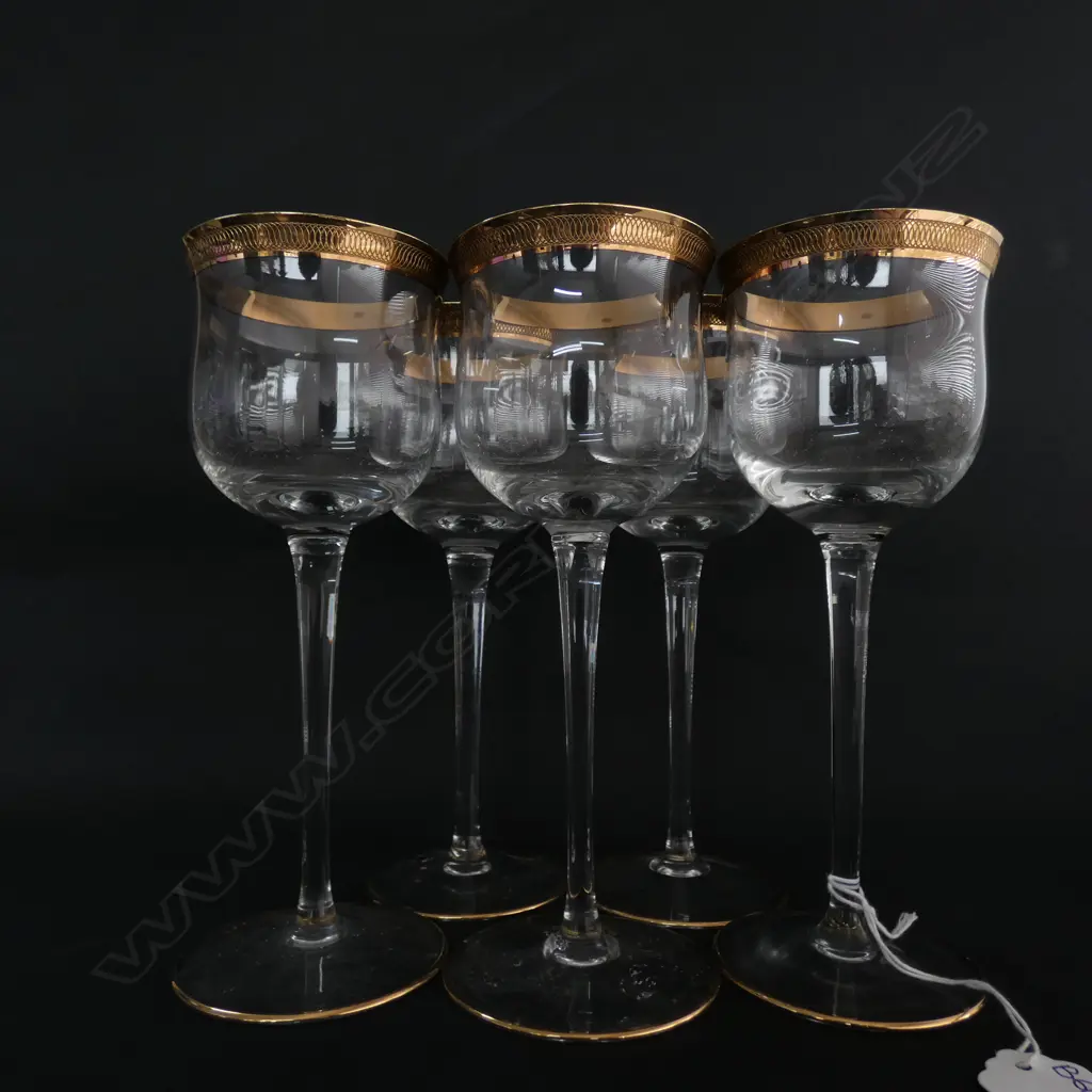 GOLD RIMMED STEMMED WINE GLASSES, 5  Image 1++