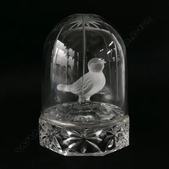 GLASS/CRYSTAL BIRD IN DOME CASE H.105mm