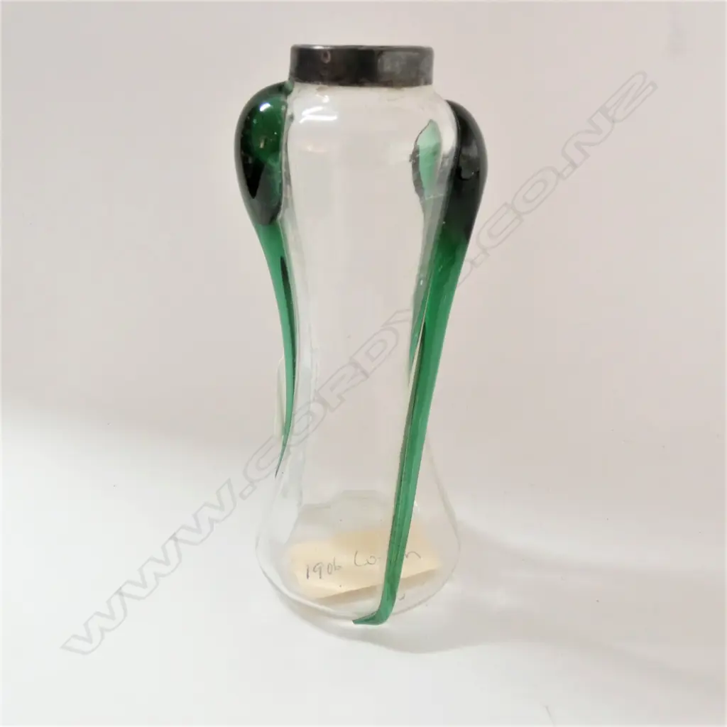 ART NOUVEAU GLASS VASE SILVER RIM L.1906 Image 1++