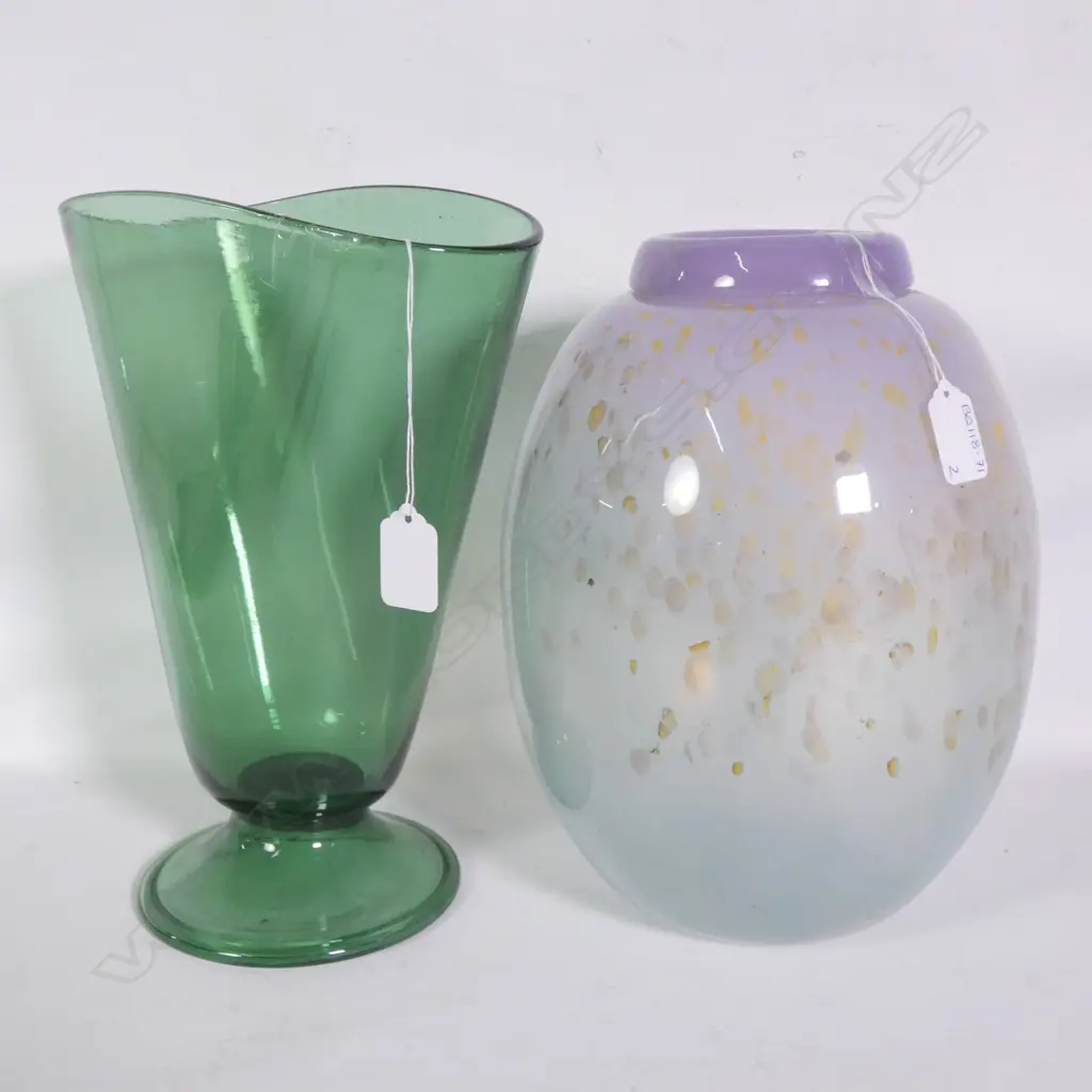 2 GLASS VASES, ONE SIGNED M. HILL '86, H. 300MM Image 1++
