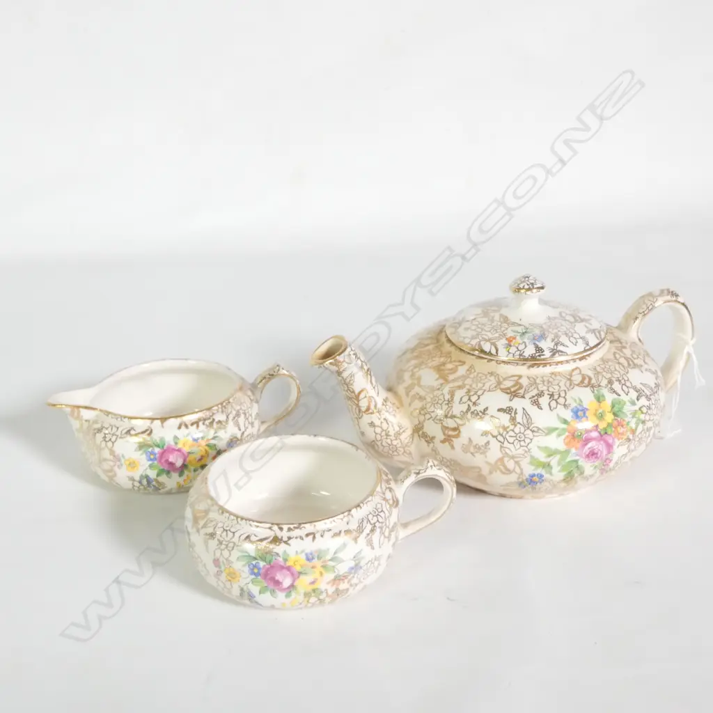 LORD NELSON WARE GOLD CHINTZ TEAPOT, JUG, BOWL  Image 1++