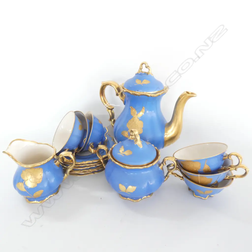 15 PIECE BAVARIAN BLUE & GOLD DEMITASSE COFFEE SET Image 1++