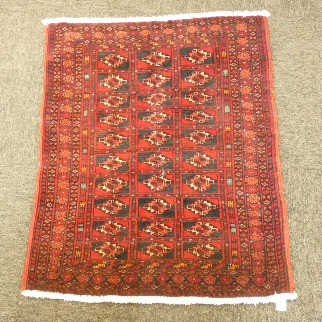 #181G PERSIAN TORKAMAN HAND KNOTTED WOOL PILE RUG 850 X 700MM Image 1++