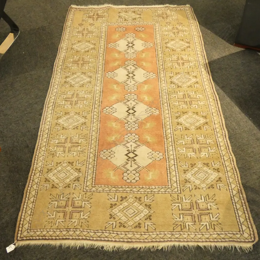 TURKISH HAND KNOTTED ALL WOOL RUG 1940 X 1100MM FADED Image 1++