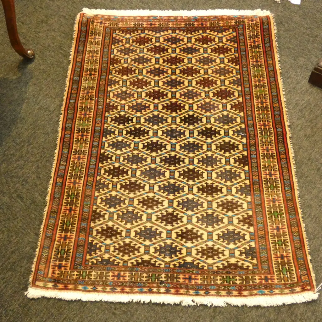#23A PERSIAN TORKAMAN HAND KNOTTED WOOL PILE RUG 1030 X 700MM Image 1++