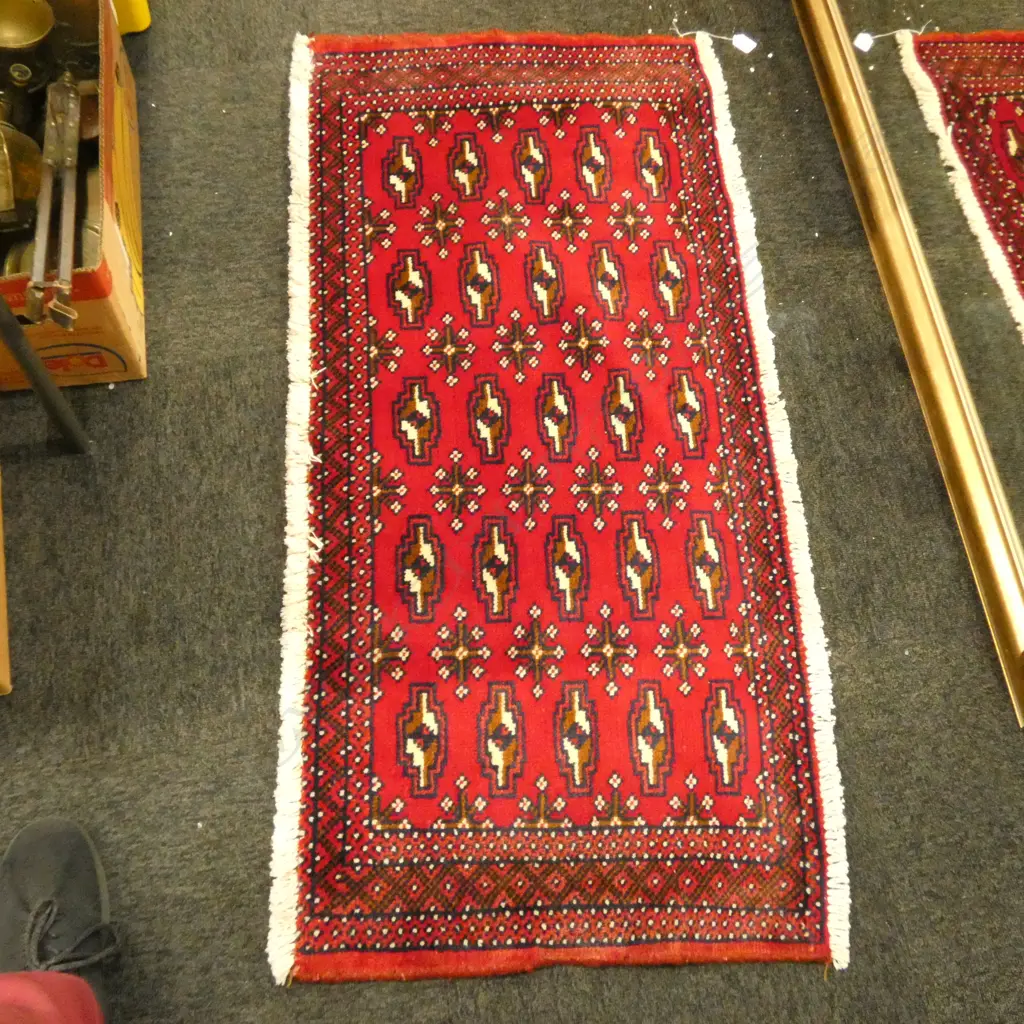 #105A PERSIAN TORKAMAN HAND KNOTTED ALL WOOL RUG 1330 X 600MM Image 1++