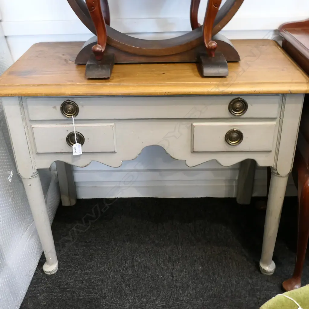 ENGLISH PAINTED PINE CABRIOLE LEG WRITING TABLE H. 690MM W. 850MM Image 1++