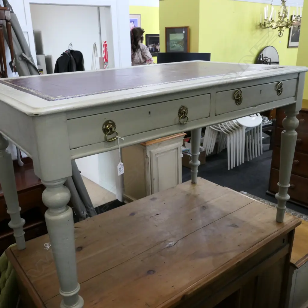 PAINTED VICTORIAN LEATHER TOPPED WRITING TABLE H. 750MM L. 1200MM Image 1++