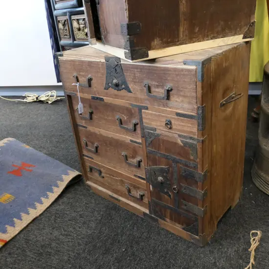 EARLY 20thC JAPANESE SMALL TANSU CHEST H. 570MM