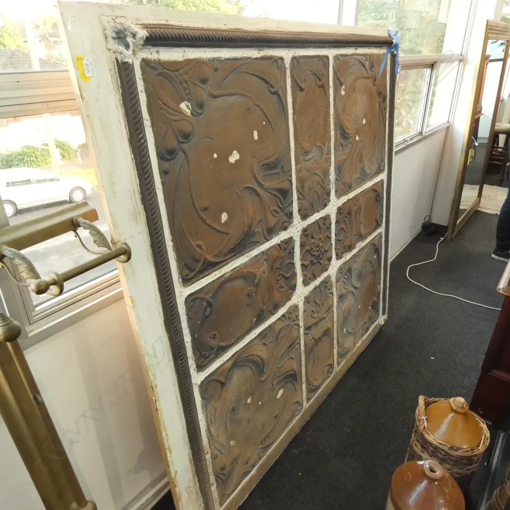 LARGE ART NOUVEAU TIN CEILING PANEL EX SIR HENRY KELLIHER HOUSE VIC AVE REMUERA 1710 X 1820MM Image 1++