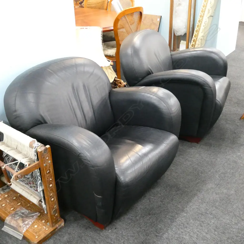 PR MODERN DARK BROWN LEATHER CLUB TYPE ARMCHAIRS Image 1++