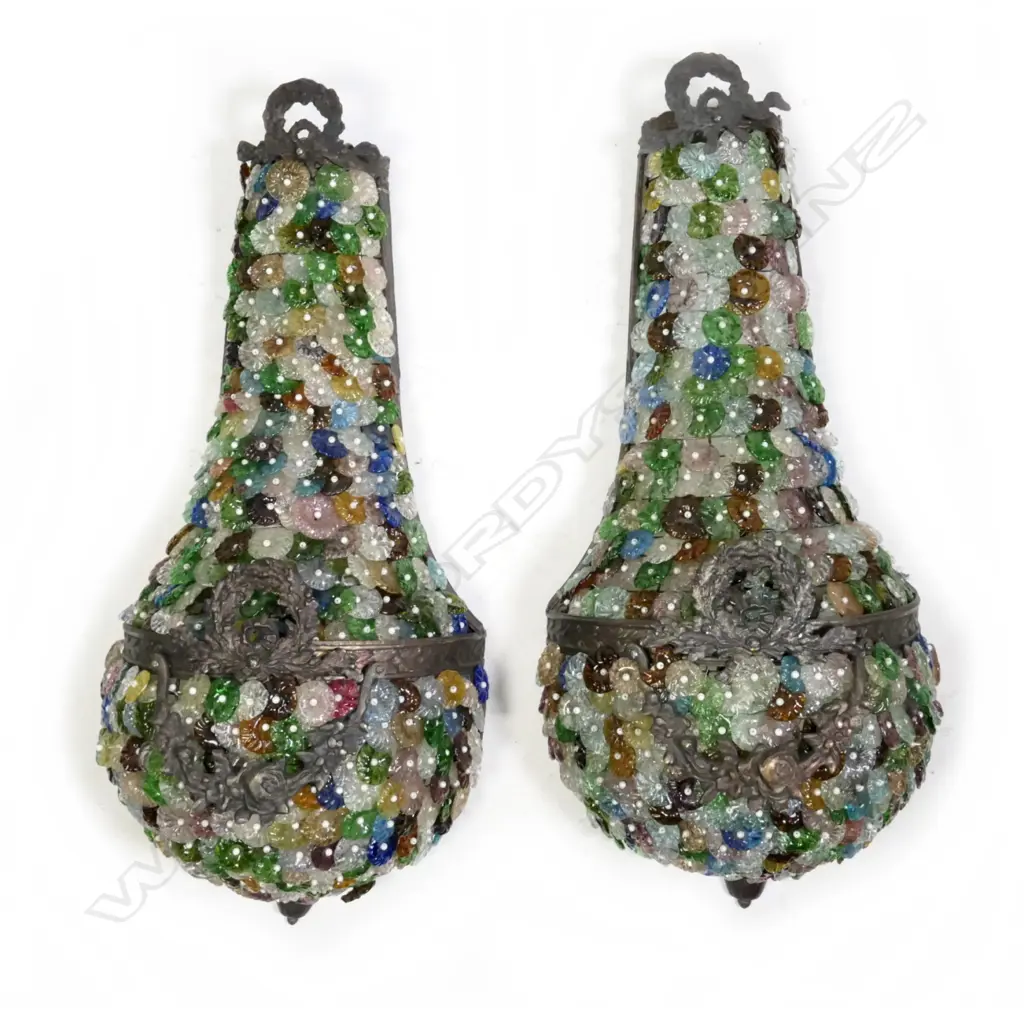 PR LG FRENCH STYLE ORMOLU & GLASS FLORAL WALL SCONCES, H. 700mm Image 1++