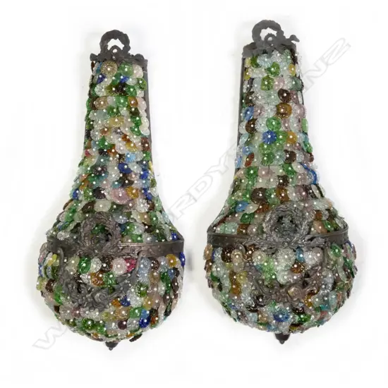 PR LG FRENCH STYLE ORMOLU & GLASS FLORAL WALL SCONCES, H. 700mm