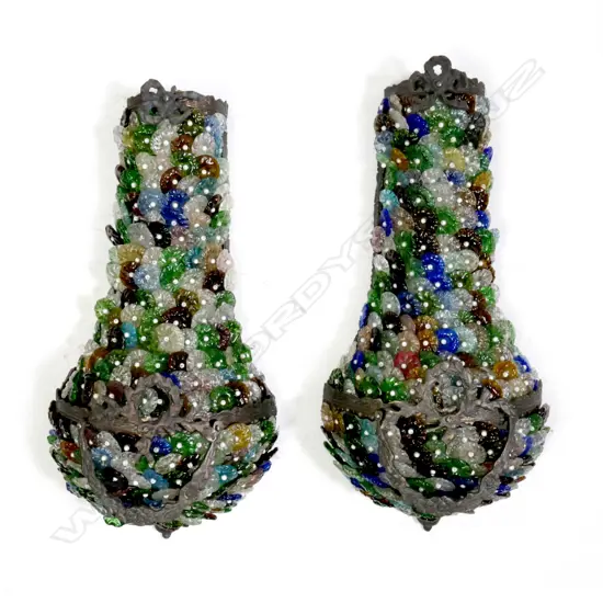 PR FRENCH STYLE ORMOLU & GLASS FLORAL WALL SCONCES, H. 470mm