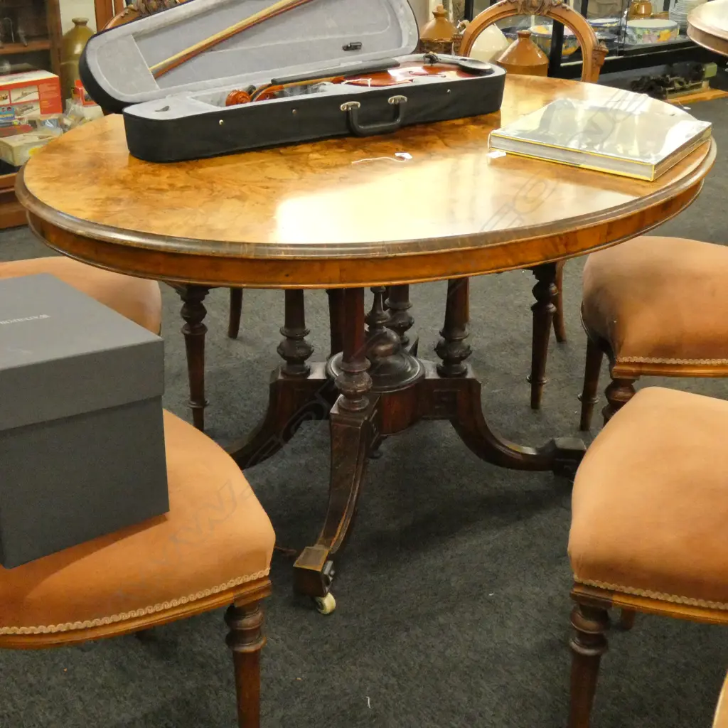 VICTORIAN BURR WALNUT LOO TABLE L. 1360MM Image 1++