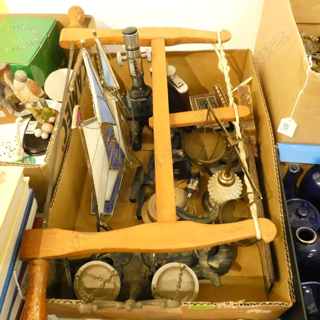 BOX LOT TOOLS, SCALES, MICROSCOPES ETC Image 1++