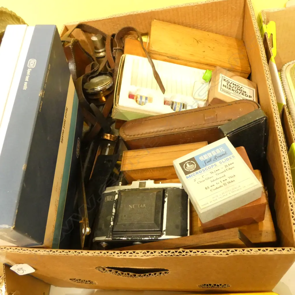 BOX ASST VINTAGE LAB EQUIP, ODDS Image 1++