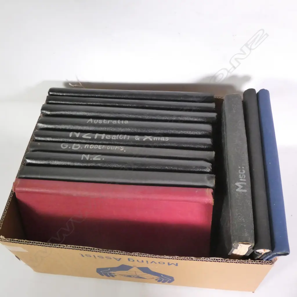 BOX LOT ASST. STAMP ALBUMS MOSTLY NZ / AUS / UK Image 1++