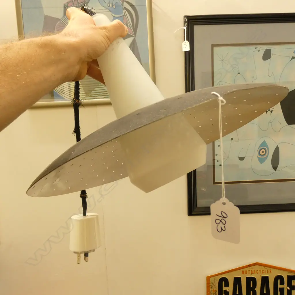 1950'S MILK GLASS & METAL HANGING LAMP Image 1++