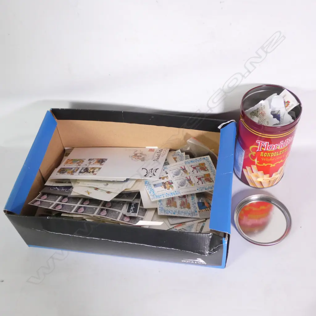 BOX LOT ASST. NZ PLATE STAMPS + ASST. COINS ETC Image 1++