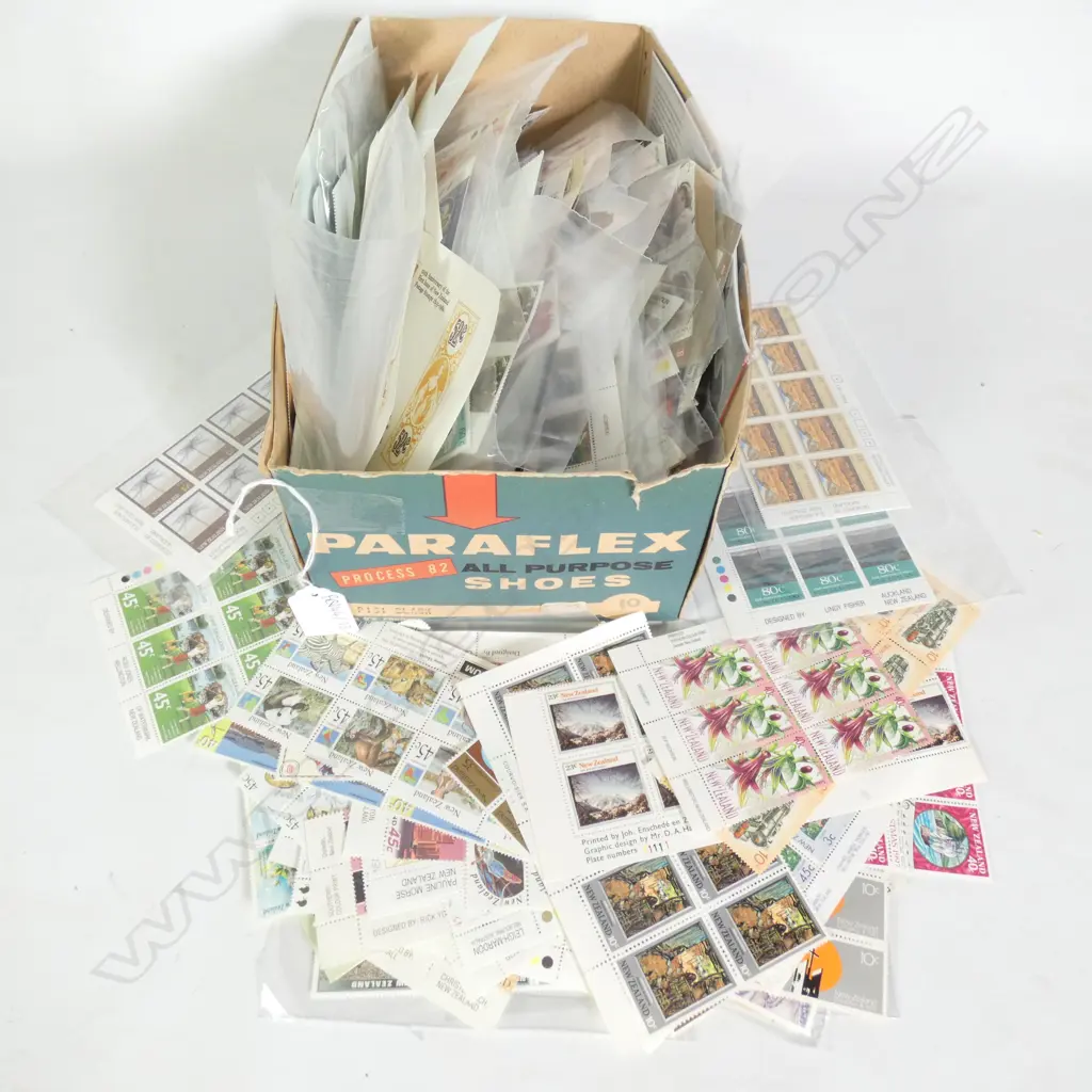 BOX LOT ASST. NZ PLATE BLOCK STAMPS HIGH VALUE Image 1++