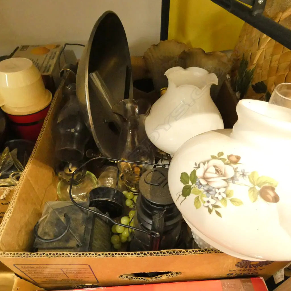 BOX LOT ASST. LANTERNS, HEAT LAMP ETC Image 1++
