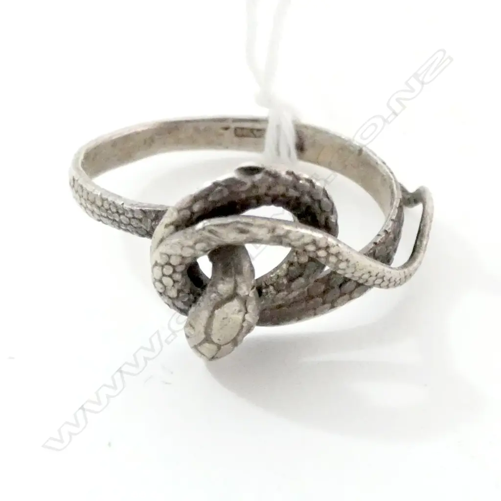 VINTAGE SILVER SNAKE RING ENTWINED Image 1++