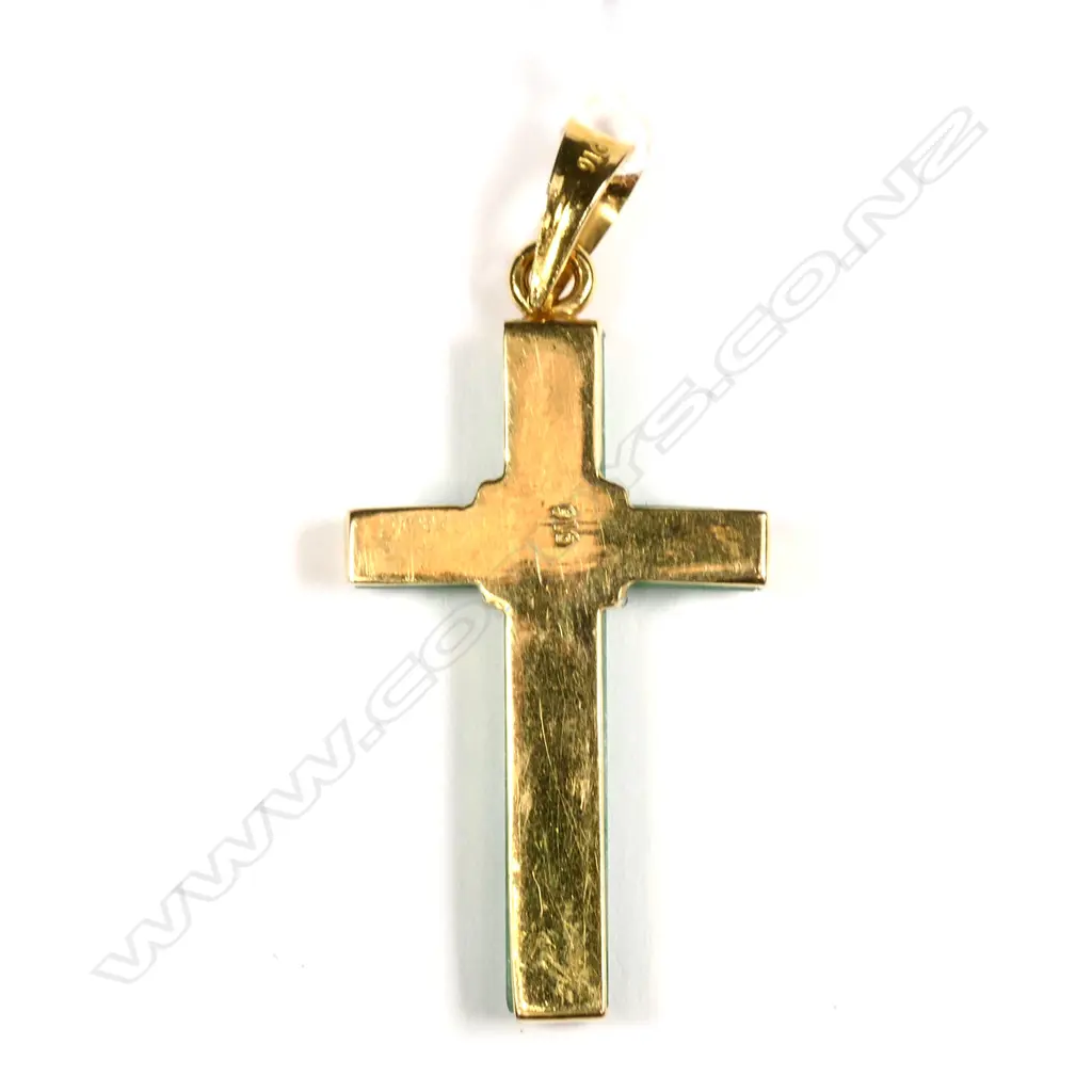 JADITE CROSS PENDANT SET 22CT GOLD L. 35MM Image 1++