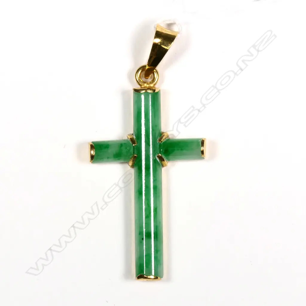 JADITE CROSS PENDANT SET 22CT GOLD L. 35MM Image 1++