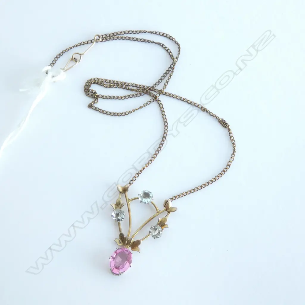 Pendant, Pink stone chipped, & pale blue stone chipped, 9ct Silver lined Image 1++