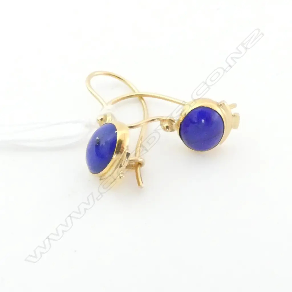 PAIR OF 18CT GOLD AND LAPIS EARRINGS 2.88gm Image 1++