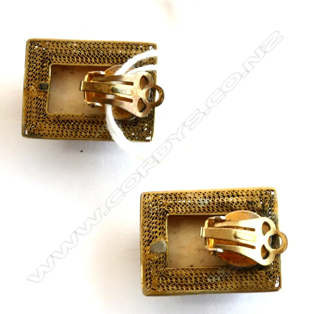 PAIR CHINESE SILVER GILT & CARVED IVORY CLIP ON EARRINGS Image 1++
