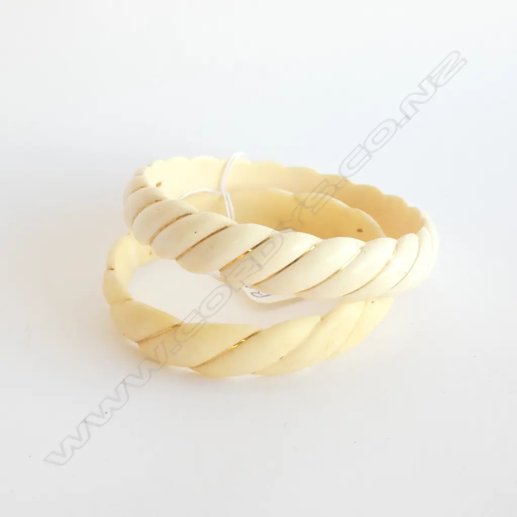 PAIR OF IVORY BANGLES WITH GOLD WIRE DETAILING, SOME MISSING  Image 1++